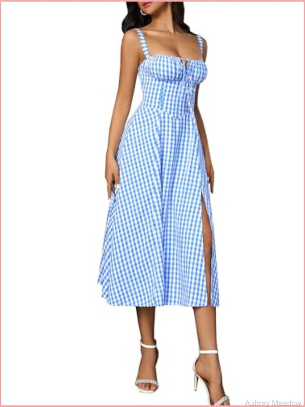 Spaghetti Strap Corset Midi Dress Square Neck Sleeveless Flowy Slit Lace Up Maxi - Picture 2 of 4